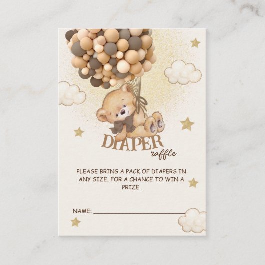 クマの風船ベージュ茶色のおむつラッフル エンクロージャーカード (正面)