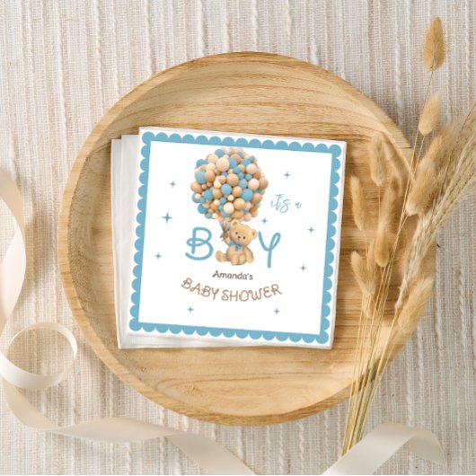 クマの風船モダンかわいい青い男の赤ちゃん スタンダードカクテルナプキン