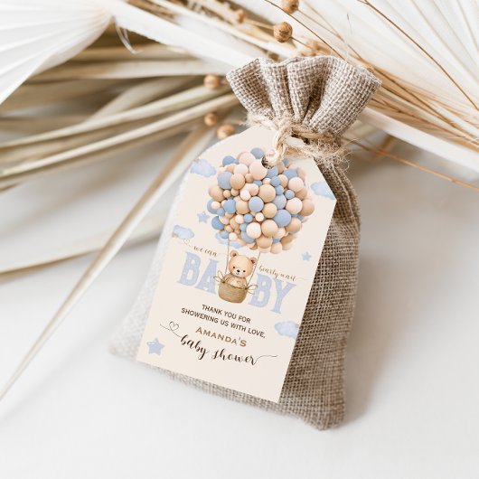 クマの風船 クマと一緒に待ち遠しい 男の子のシャワーにお礼 🎉 ギフトタグ