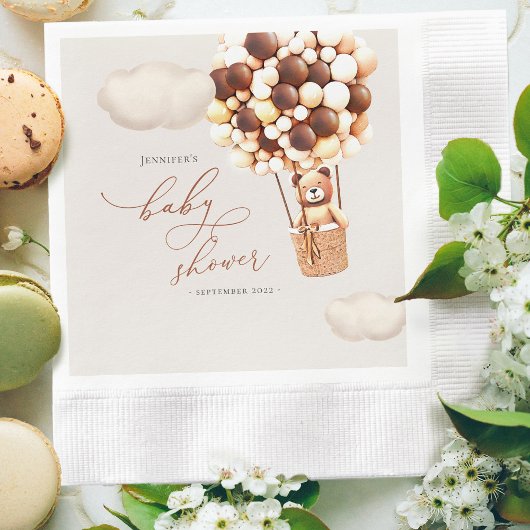 クマの風船 ベビーシャワー ペーパーナプキン 縁ありカクテルナプキン