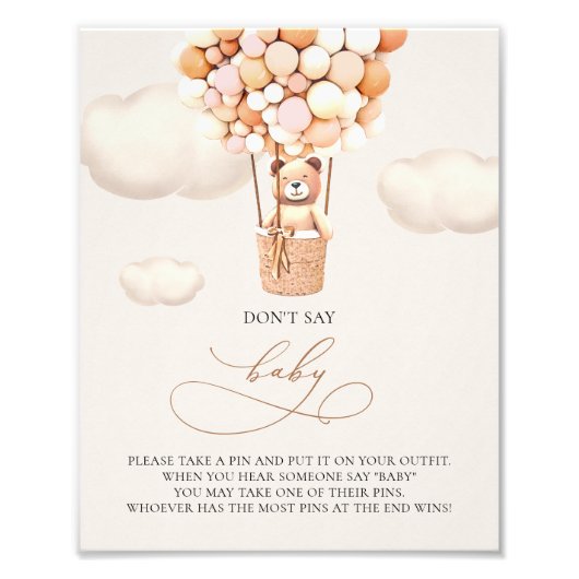 クマの風船 – 言わないベビー – サイン (正面)