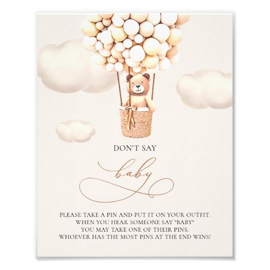 クマの風船 – 言わないベビー – サイン (正面)