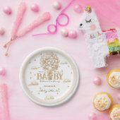 クマの風船bearly待つ白ベージュ赤ちゃんシャワー ペーパープレート (パーティー)