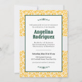 クマの黄色の花柄ダマスク写真 卒業式 招待状 (正面)