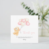 クマの1歳の誕生日招待状、女の子の1歳の誕生日 サンキューカード (スタンド正面)