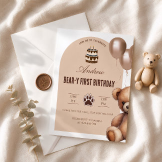 クマの1歳の誕生日 テディベア テーマ 男の子 招待状