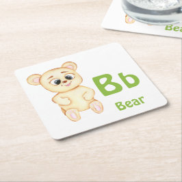 クマのABCパーソナライズ：手紙B - 名前を追加 スクエアペーパーコースター