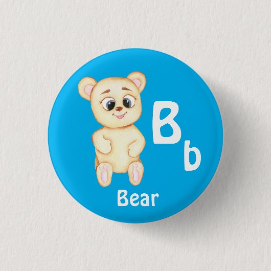 クマのABCパーソナライズ：文字B - お名前を追加 缶バッジ (正面)