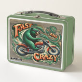 クマはっきりしたはバイクに乗しゃれているる メタルランチボックス (正面)