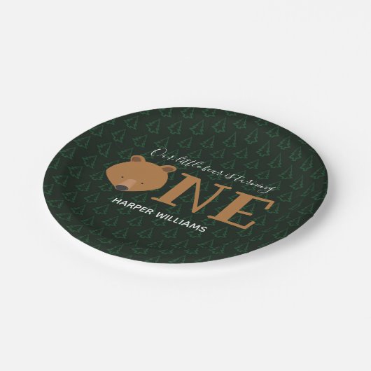 クマはワンパインアニマルファースト誕生日 ペーパープレート (アングル)