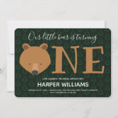 クマはワンパインアニマルファースト誕生日 招待状 (正面)