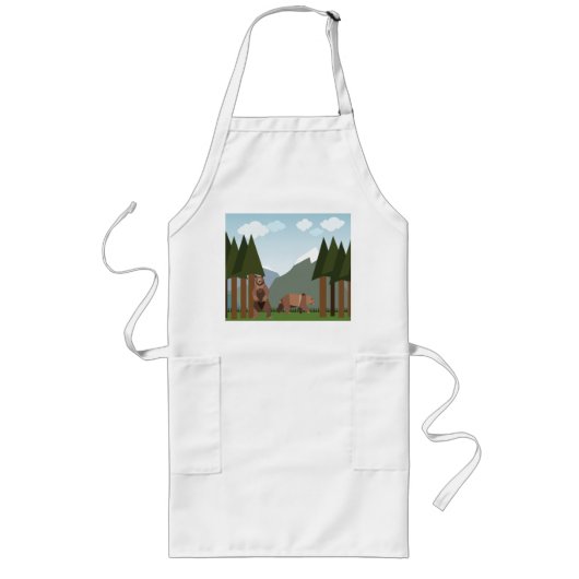 クマは冬の睡眠から目覚める ロングエプロン (正面)