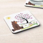 クマは咲く木と鳥を観察する コースター (左側)