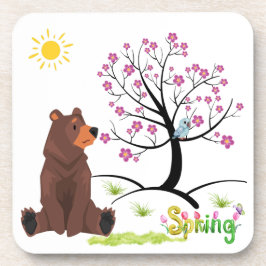 クマは咲く木と鳥を観察する コースター