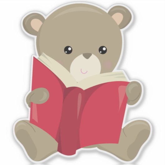 クマは学校に行く,かわいいクマ,ブラウンベア,本 シール (正面)