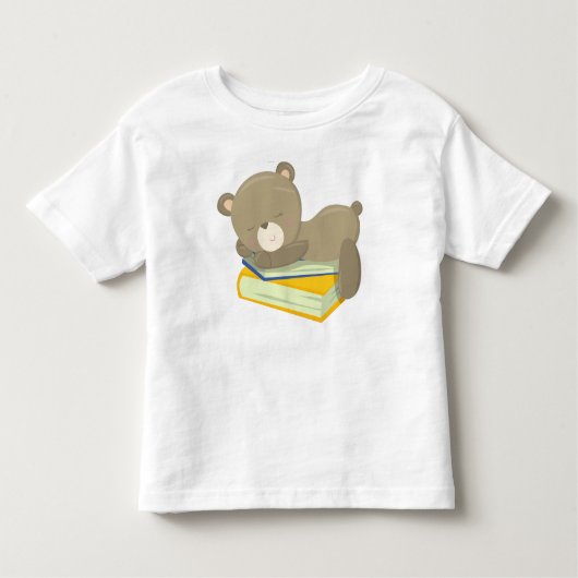 クマは学校に行く、かわいいクマ、眠っているクマ トドラーTシャツ (正面)