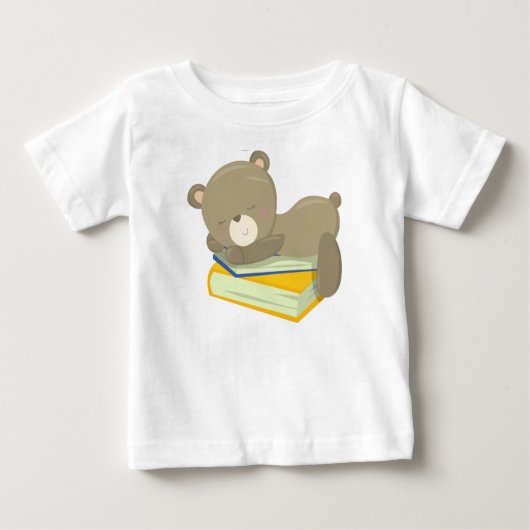クマは学校に行く、かわいいクマ、眠っているクマ ベビーTシャツ (正面)