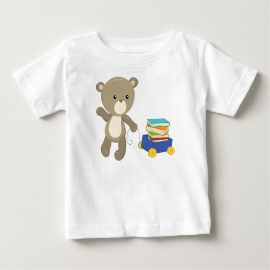クマは学校に行く,ブラウンベア,かわいいクマ,本 ベビーTシャツ (正面)