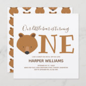 クマは銀の動物最初の誕生日 招待状 (正面/裏面)