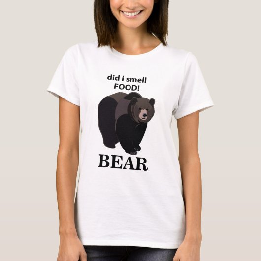 クマは食べ物のクマの匂いをおもしろい嗅いだ Tシャツ (正面)