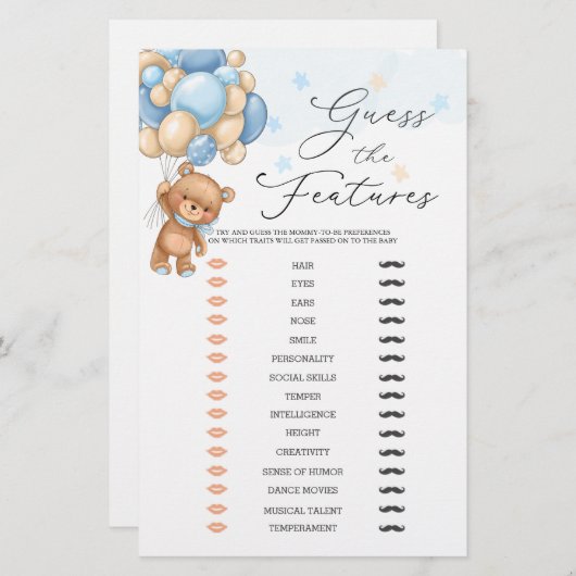 クマは、ベビーの特徴ベビーシャワーゲーム (正面/裏面)