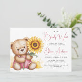 クマひまわり素朴真珠のように待つ赤ちゃんシャワー 招待状 (スタンド正面)