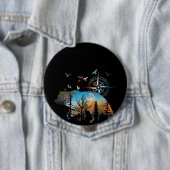 クマや自然愛好家のためのベアーシルエット林 缶バッジ (インサイチュ)