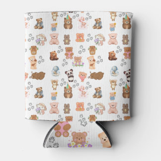 クマをテーマにしたシームレスパターンクーラーボックス 缶クーラー