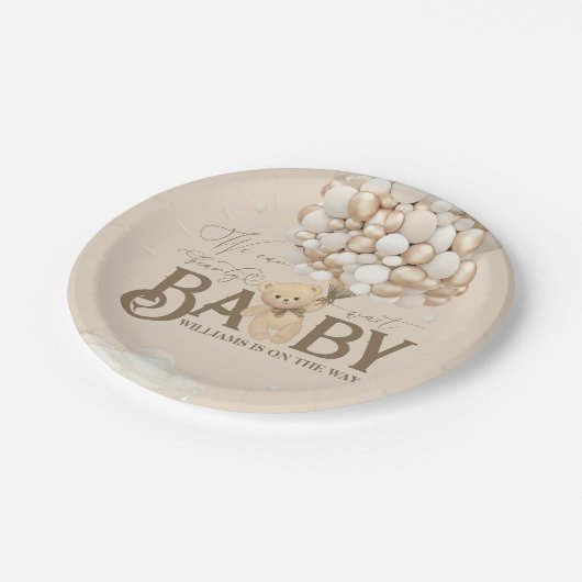 クマをテーマにした赤男女兼用ちゃんシャワー ペーパープレート (アングル)