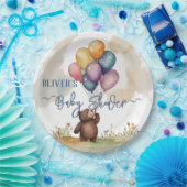 クマをテーマにした赤男女兼用ちゃんシャワー ペーパープレート (パーティー)