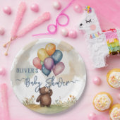 クマをテーマにした赤男女兼用ちゃんシャワー ペーパープレート (パーティー)