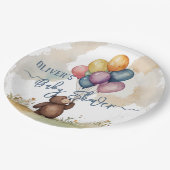 クマをテーマにした赤男女兼用ちゃんシャワー ペーパープレート (アングル)