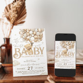 クマをテーマにした赤男女兼用ちゃんシャワー 招待状