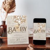 クマをテーマにした赤男女兼用ちゃんシャワー 招待状