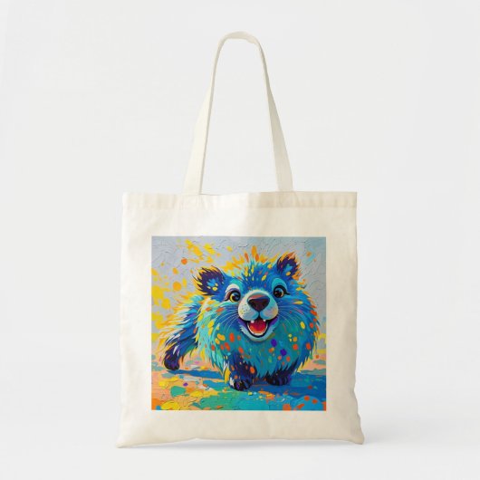 クマカラフル抽象芸術動物デザイン トートバッグ (正面)