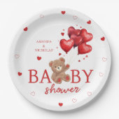 クマハートバルーン赤ベビーシャワー ペーパープレート (正面)
