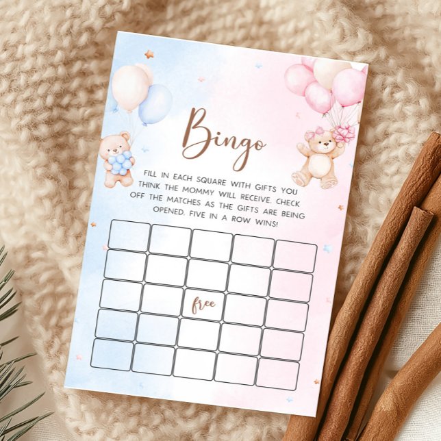クマバルーン性別発表ビンゴゲーム (Bear Baby Shower Game)