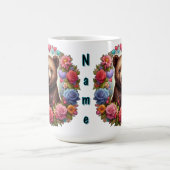 クマパーソナライズされたクブとバラとハート コーヒーマグカップ (中央)