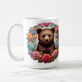 クマパーソナライズされたクブとバラとハート コーヒーマグカップ (左)
