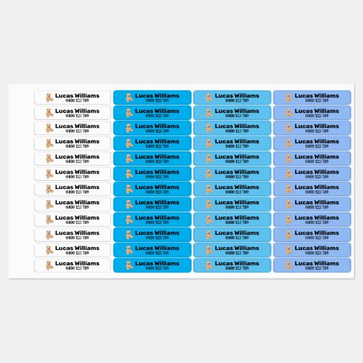 クマパーソナライズされた名・電話番号アイロン ラベル (シート)