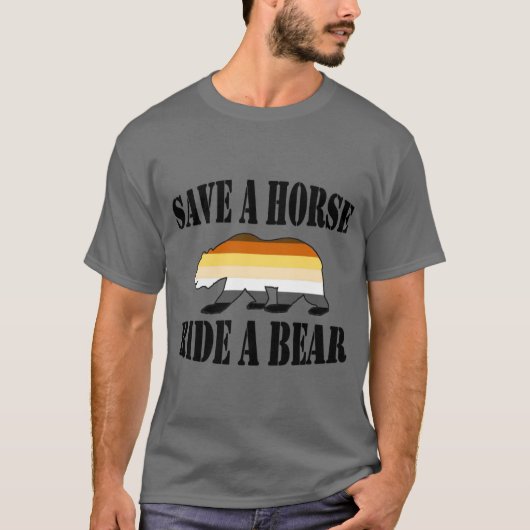 クマプライド色クマに乗って馬を保存する Tシャツ (正面)