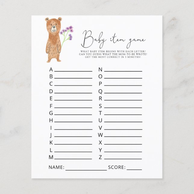 クマベビーアイテムのゲーム。赤ちゃんシャワーゲーム (正面)