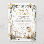 クマベビー冬のベビーシャワー外は寒い 招待状 (正面/裏面)