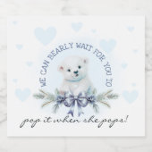 クマポップ・アートのカブ時に彼女は青い赤ん坊シャワーポップ スパークリングワインラベル (シングルラベル)