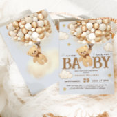 クマ保持バルーンほこりっぽい青い男の赤ちゃんシャワー 招待状