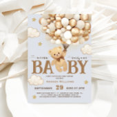 クマ保持バルーンほこりっぽい青い男の赤ちゃんシャワー 招待状