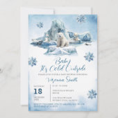 クマ冬の北極動物赤ちゃんシャワー雪 招待状 (正面)