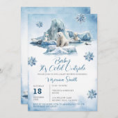 クマ冬の北極動物赤ちゃんシャワー雪 招待状 (正面/裏面)