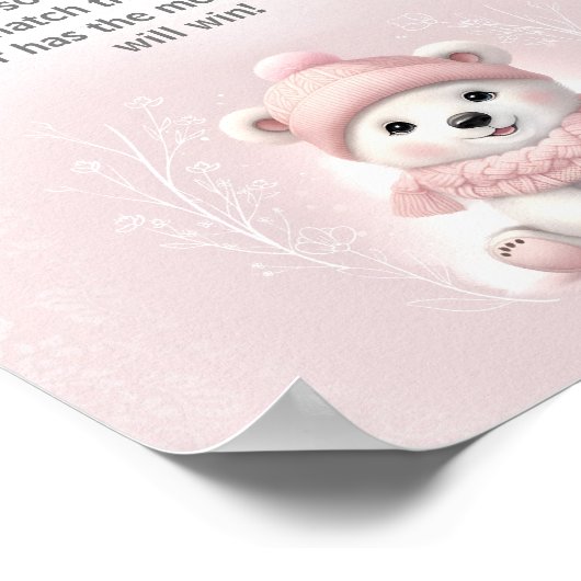 クマ冬の女の子ベビーシャワー言わないベビーゲーム ポスター (角)