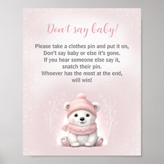 クマ冬の女の子ベビーシャワー言わないベビーゲーム ポスター (正面)